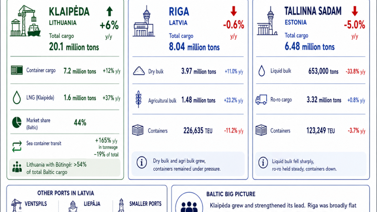 Klaipėda Expands Its Lead as Baltic Port Traffic Diverges in H1 2026