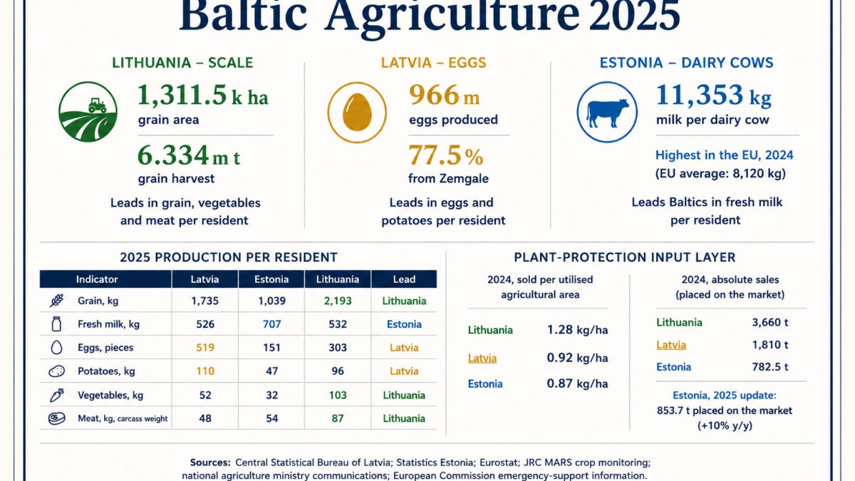 Baltic agriculture 2025: Latvia has the eggs, Estonia has the dairy cows, Lithuania has the scale